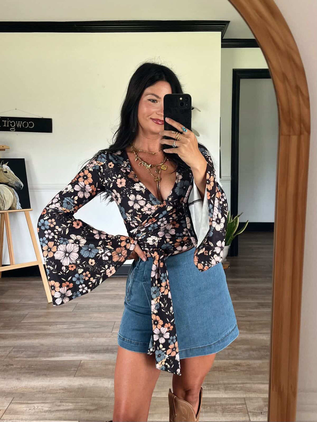 Woodstock Floral Bell Sleeve Wrap Top - Moonlit