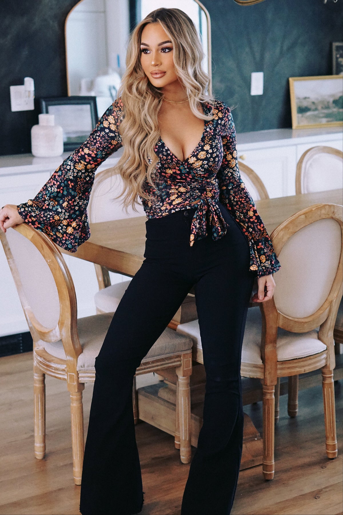 Woodstock Floral Bell Sleeve Wrap Top - Evening Muse