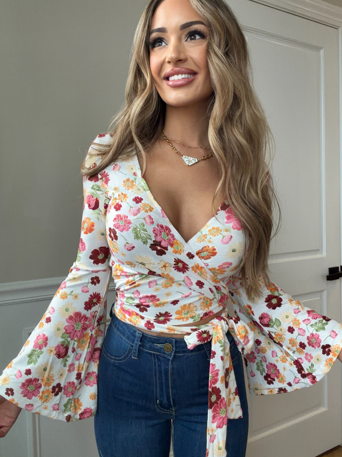 Woodstock Floral Bell Sleeve Wrap Top - Wildflower Fields
